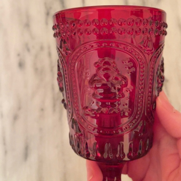 2 new Pottery Barn Red Santa Embossed Goblets Glasses - Picture 6 of 7